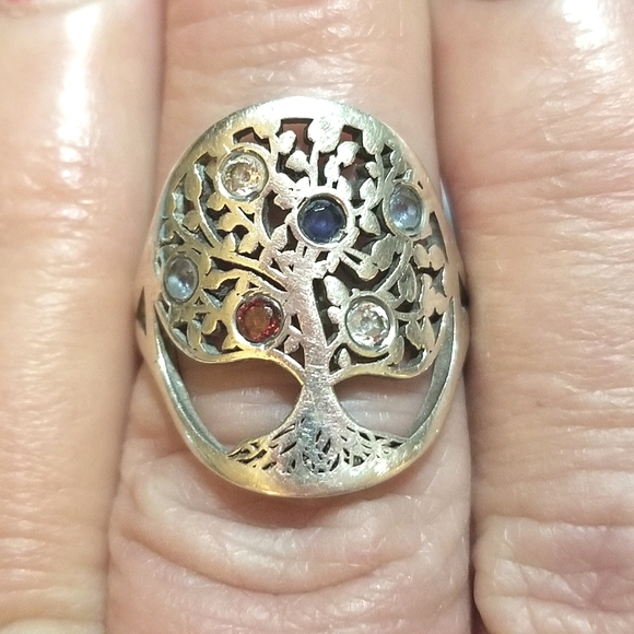 Vintage Tree of Life Multi Sapphire Sterling Ring - Picture 8 of 8